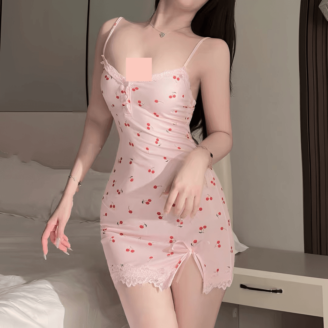 性感睡衣纯欲风吊带睡裙小樱桃性感睡裙胸垫款可拆卸胸垫