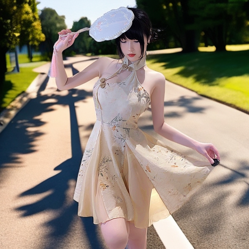  夏季女装2024新款微胖mm长裙国风新中式改良汉服旗袍气质连衣裙