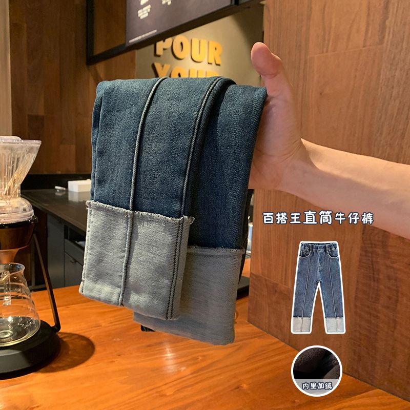 女童加绒牛仔裤一体绒2024冬季新款韩版裤子儿童女宝宝直筒裤子潮