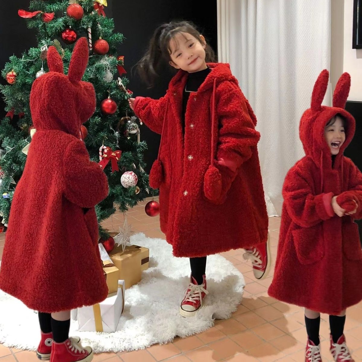 宽松冬装外套毛毛衣洋气拜年服潮服儿童外穿中秋冬款