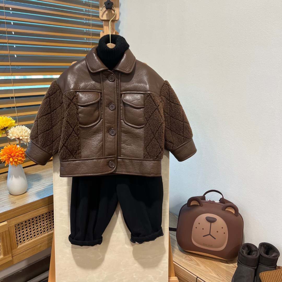 男童时尚韩版中小童洋气冬款宽松夹克秋冬季新款儿童保暖外套皮衣