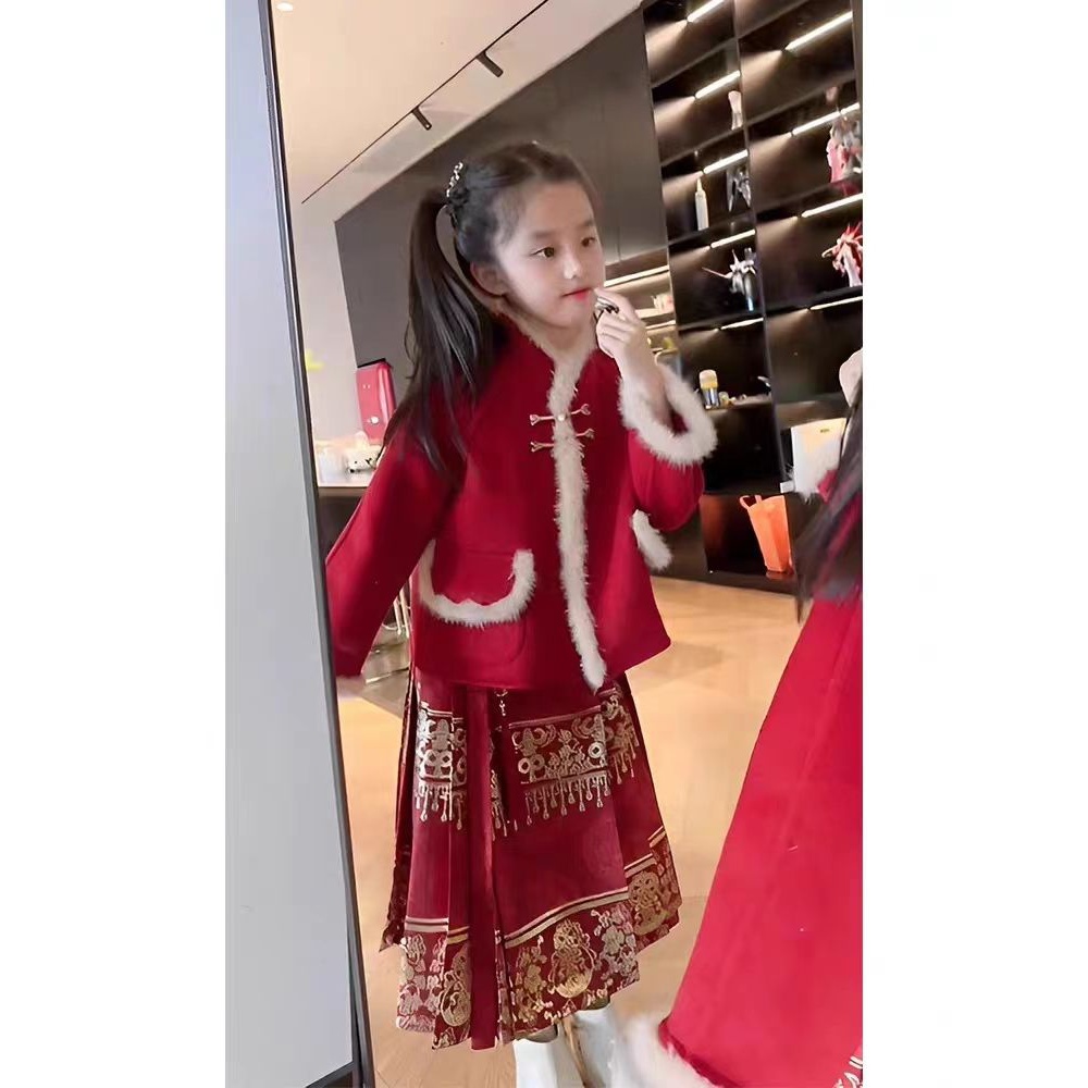 马面裙中式汉服冬款冬季2024新款儿童拜年服国风加绒加厚洋气旗袍