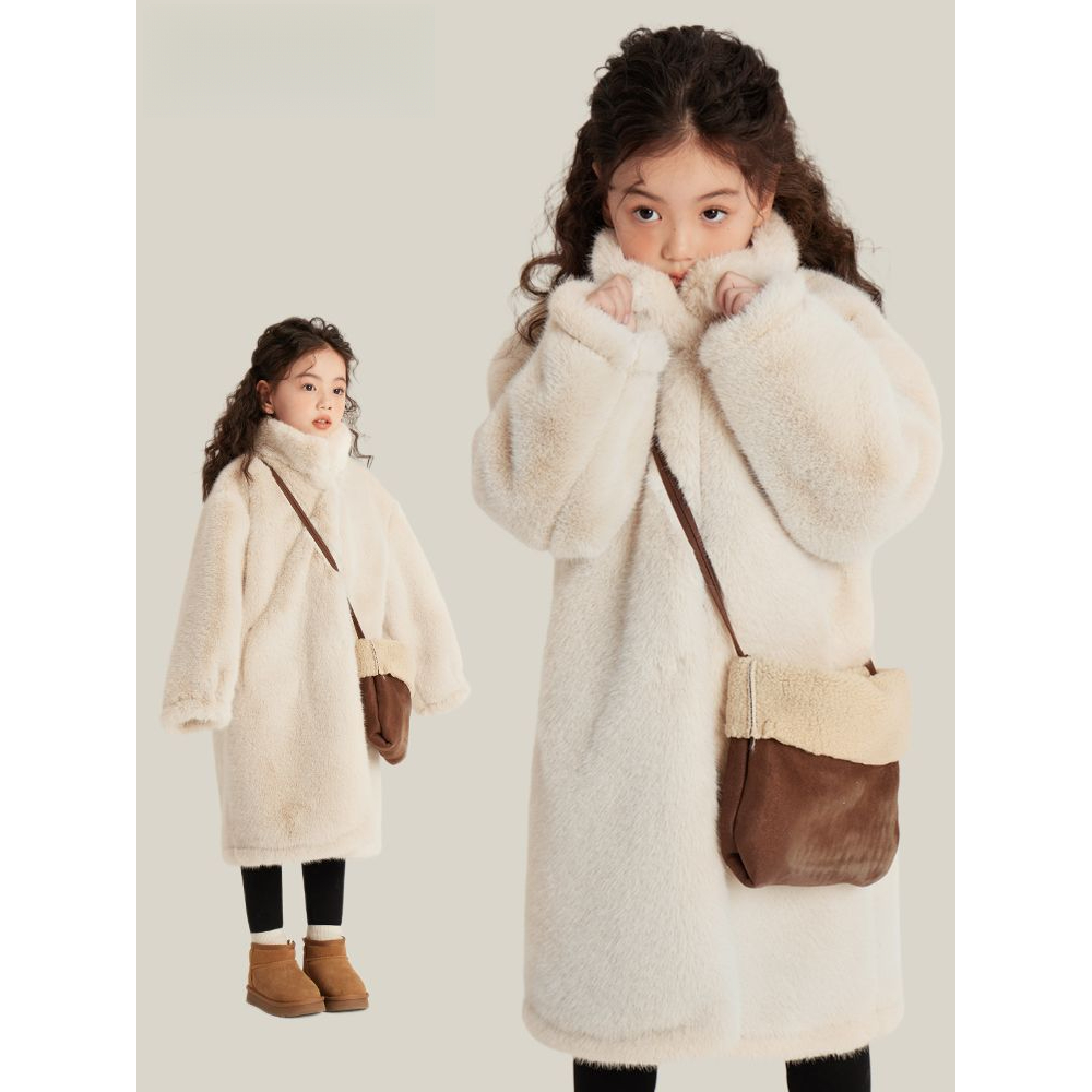 秋冬中大童冬装长款中长款儿童羊羔绒复合毛毛洋气加厚外套