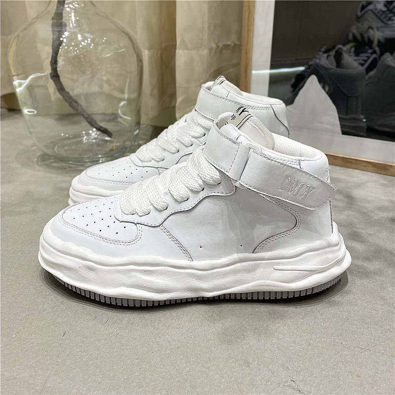 黛米娅真皮板鞋高帮鞋女款白色鞋运动鞋休闲百搭溶解鞋加绒小白鞋