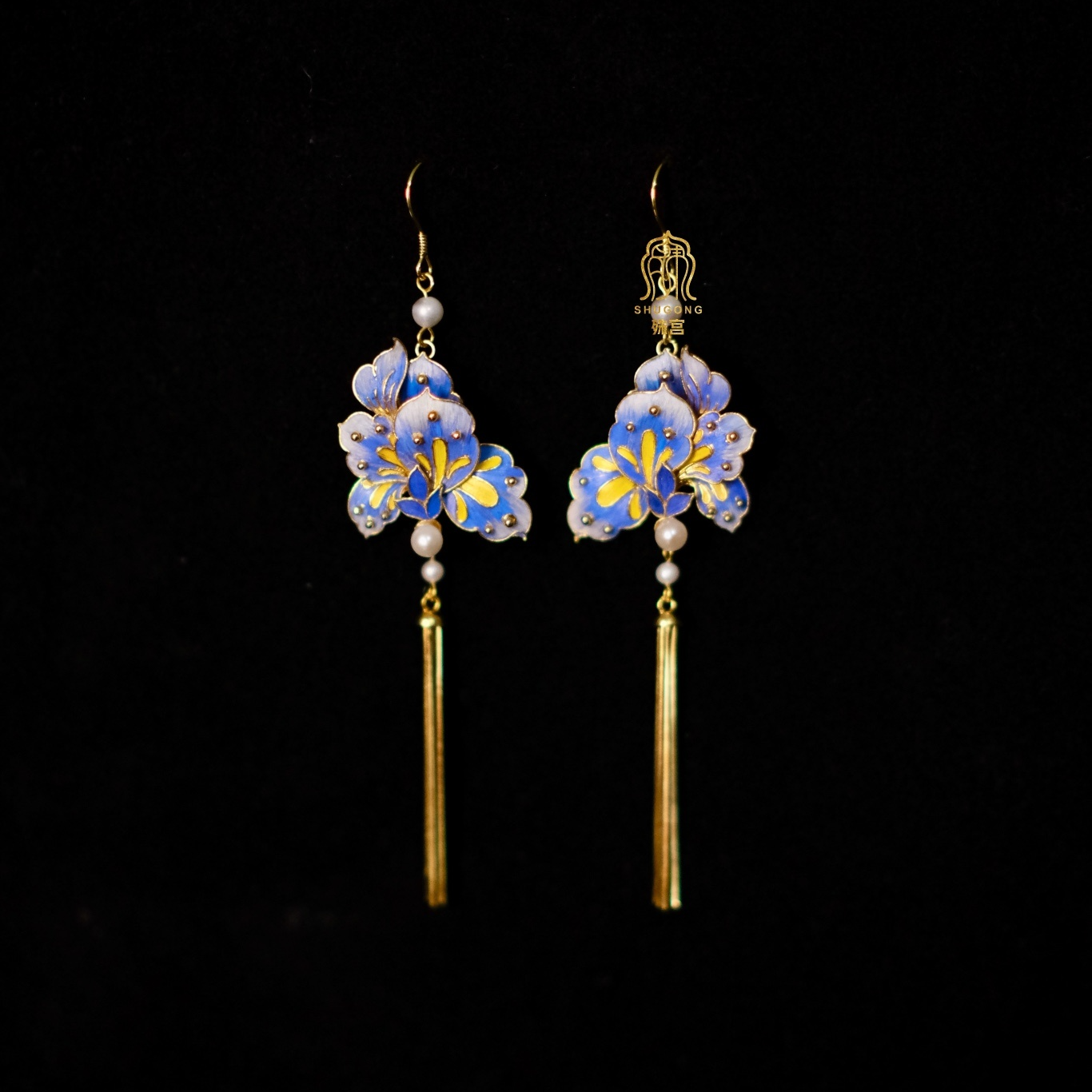 合金羽毛耳饰 殊宫鸢尾花耳环