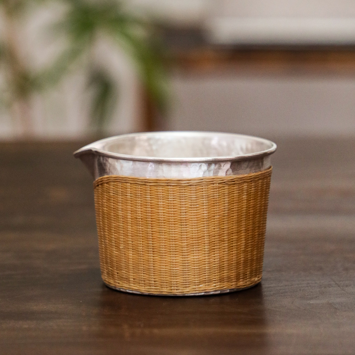 圆形竹编公道杯足银999纯手工一张打匀杯分茶器230ml茶具