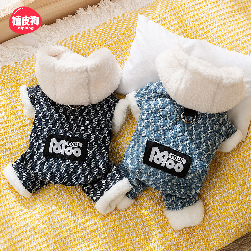 [达人]狗狗衣服可牵引提花牛仔棉衣四脚衣服秋冬保暖猫咪衣服0172
