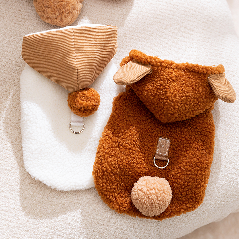 [达人]嬉皮狗毛球连帽马甲可爱风小动物无袖绒衣秋冬保暖6008