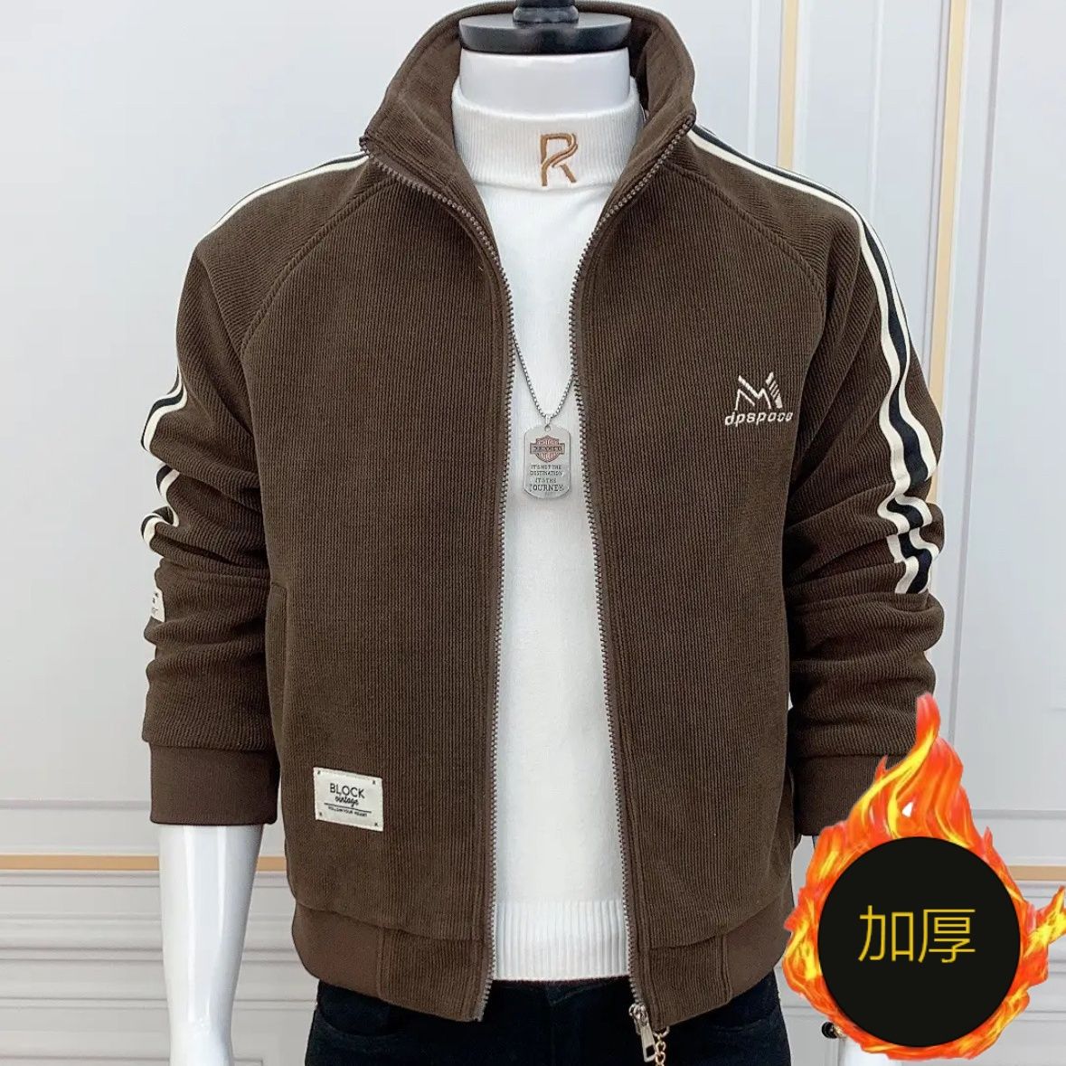 秋冬季灯芯绒加厚夹克立领刺绣外套2024男士新款青年帅气百搭