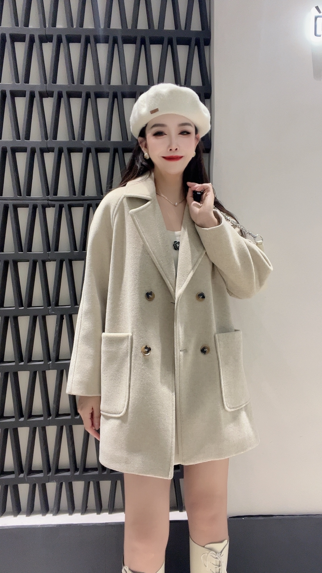 8660 韩式秋冬女士西装领双面羊毛长款大衣 三楼 新