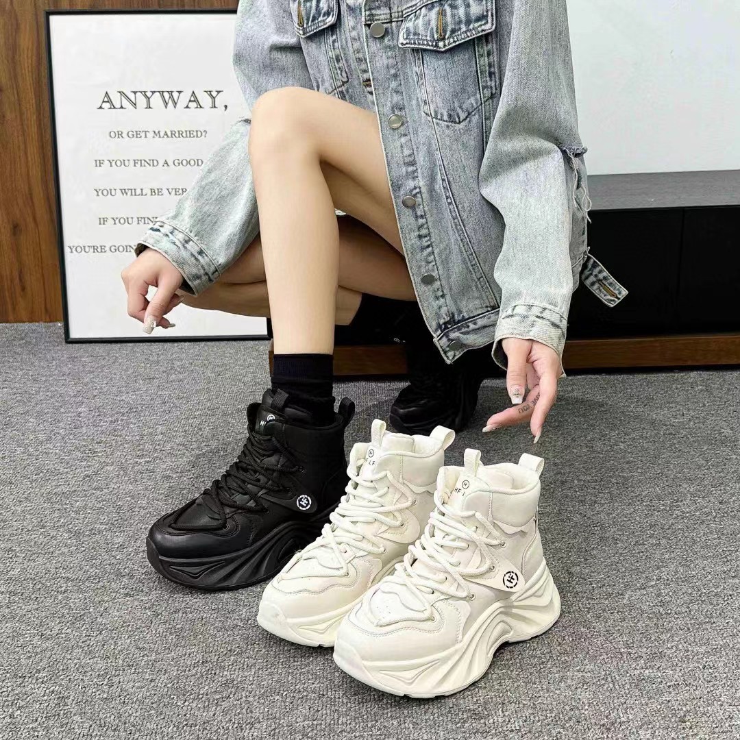 红蜻蜓牌高帮小白鞋女鞋2023秋冬加绒保暖休闲鞋百搭厚底老爹鞋女