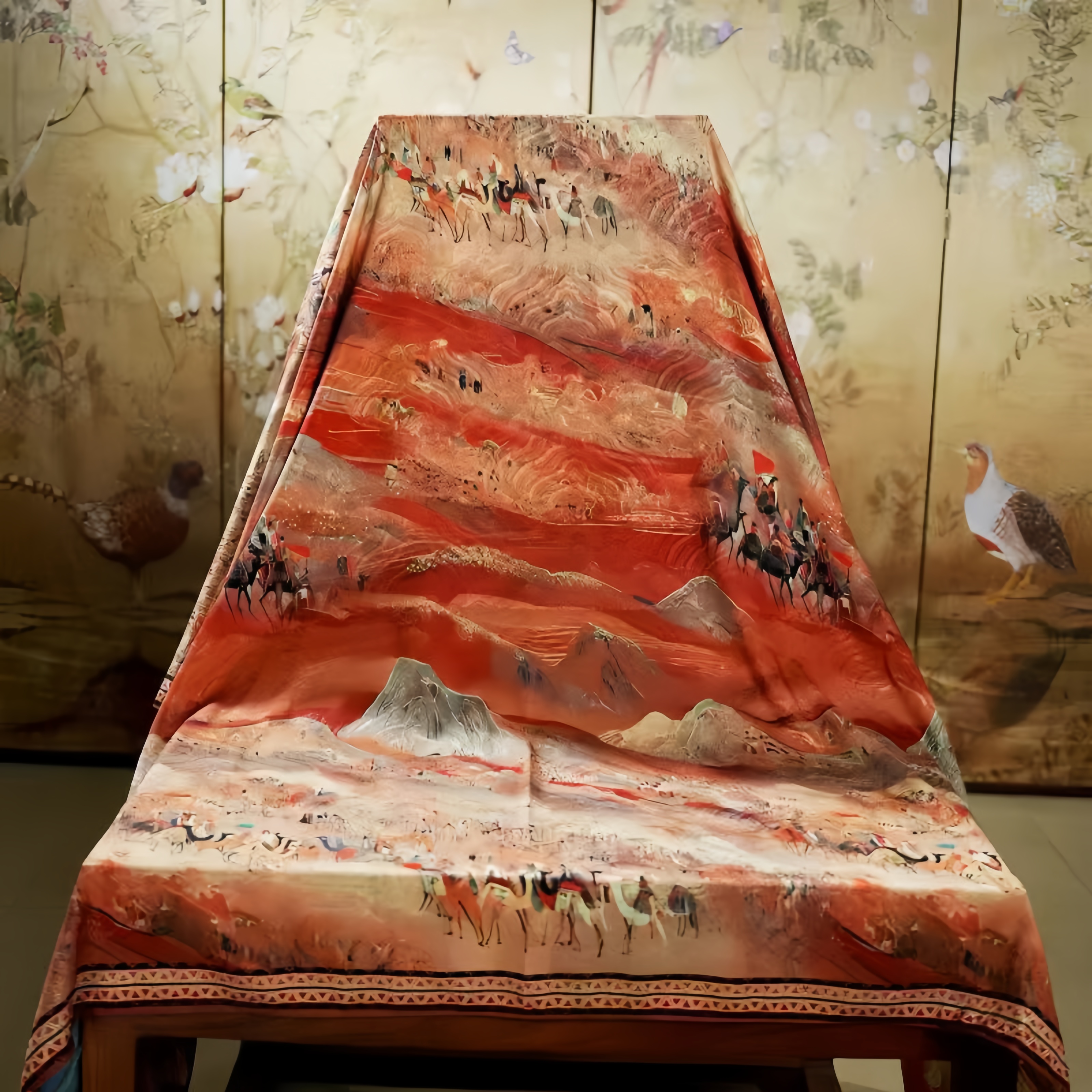 【昭君出塞】重磅龙鳞纹140*140丝巾时尚百搭双面大方花丝气质秋冬