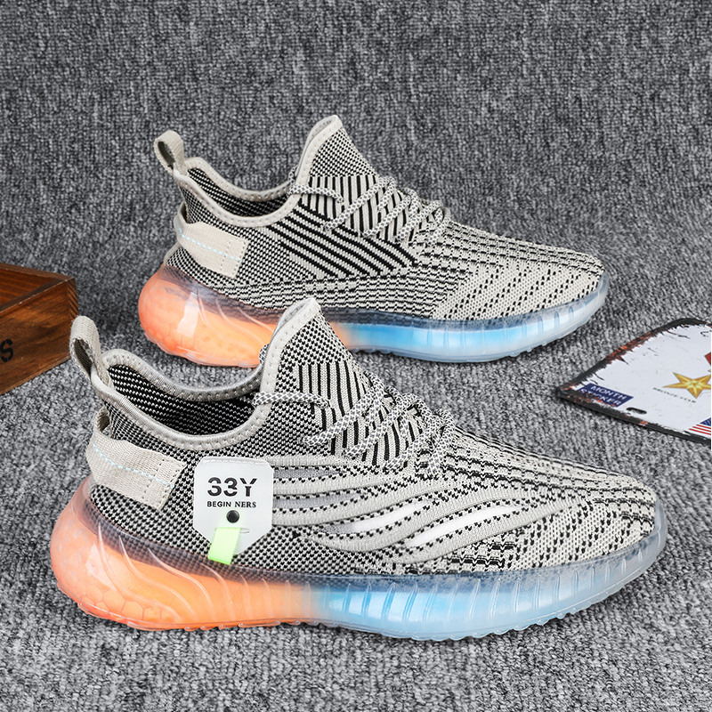 休闲跑步鞋男士百搭潮流飞织350真爆米花运动鞋潮鞋韩版椰子鞋潮