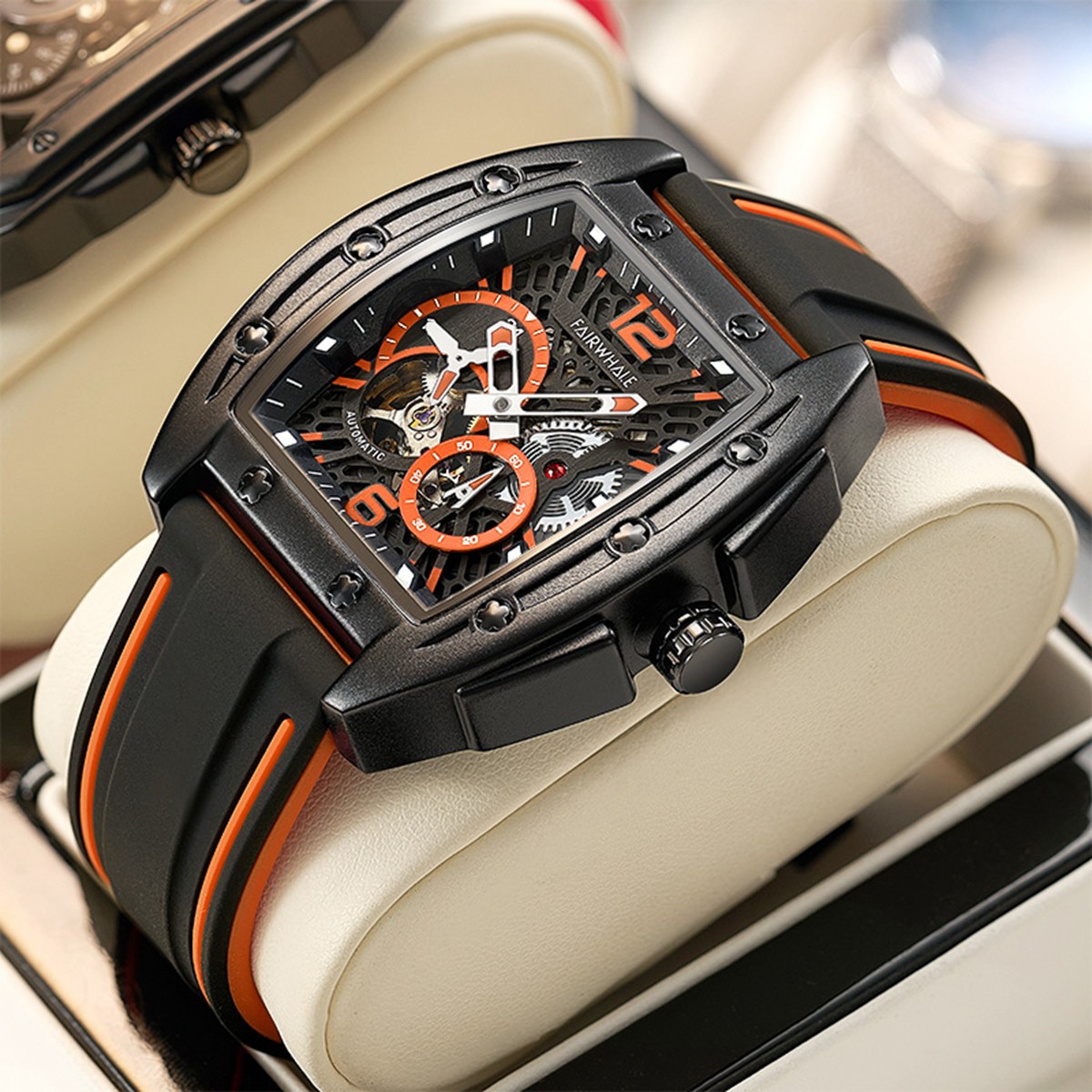 马克华菲【官方】正品男士酒桶形防水潮流男款镂空全自动机械表6280