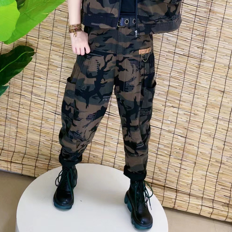 Y迷彩裤做旧重工设计款弹力哈伦牛仔洋气潮流