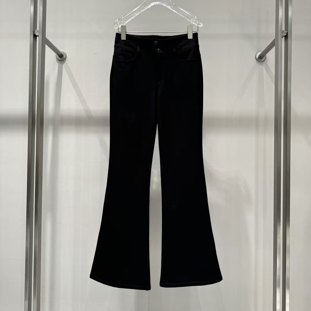 新款黑色加绒微喇休闲裤百搭简约长裤女3132