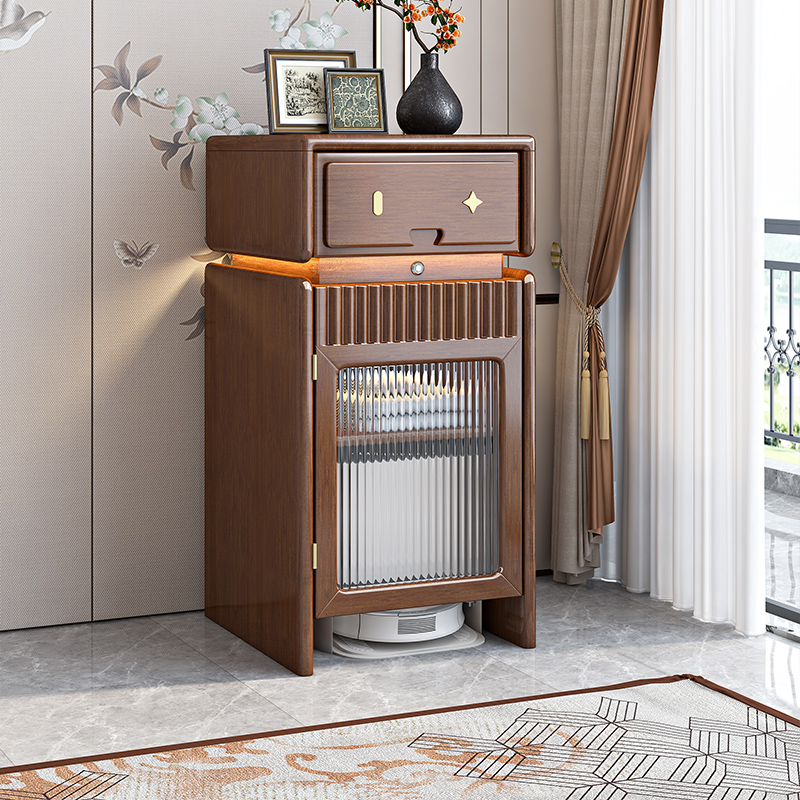 新中式胡桃木实木扫地机器人柜家用客厅餐厅抽屉式实用   M240213