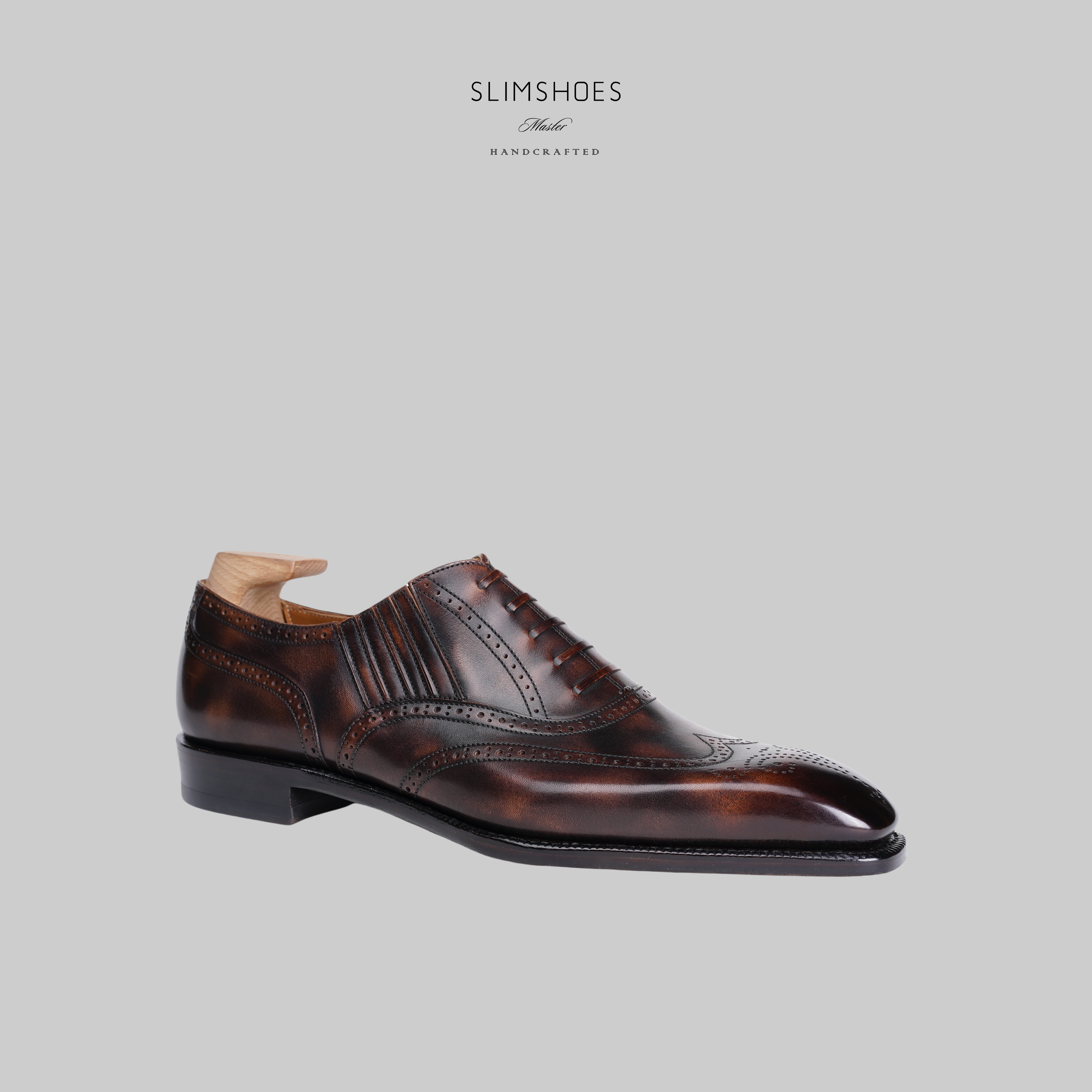 SLIMSHOES时另手缝艺术擦色经典懒人牛津鞋雕花休闲商务皮鞋男
