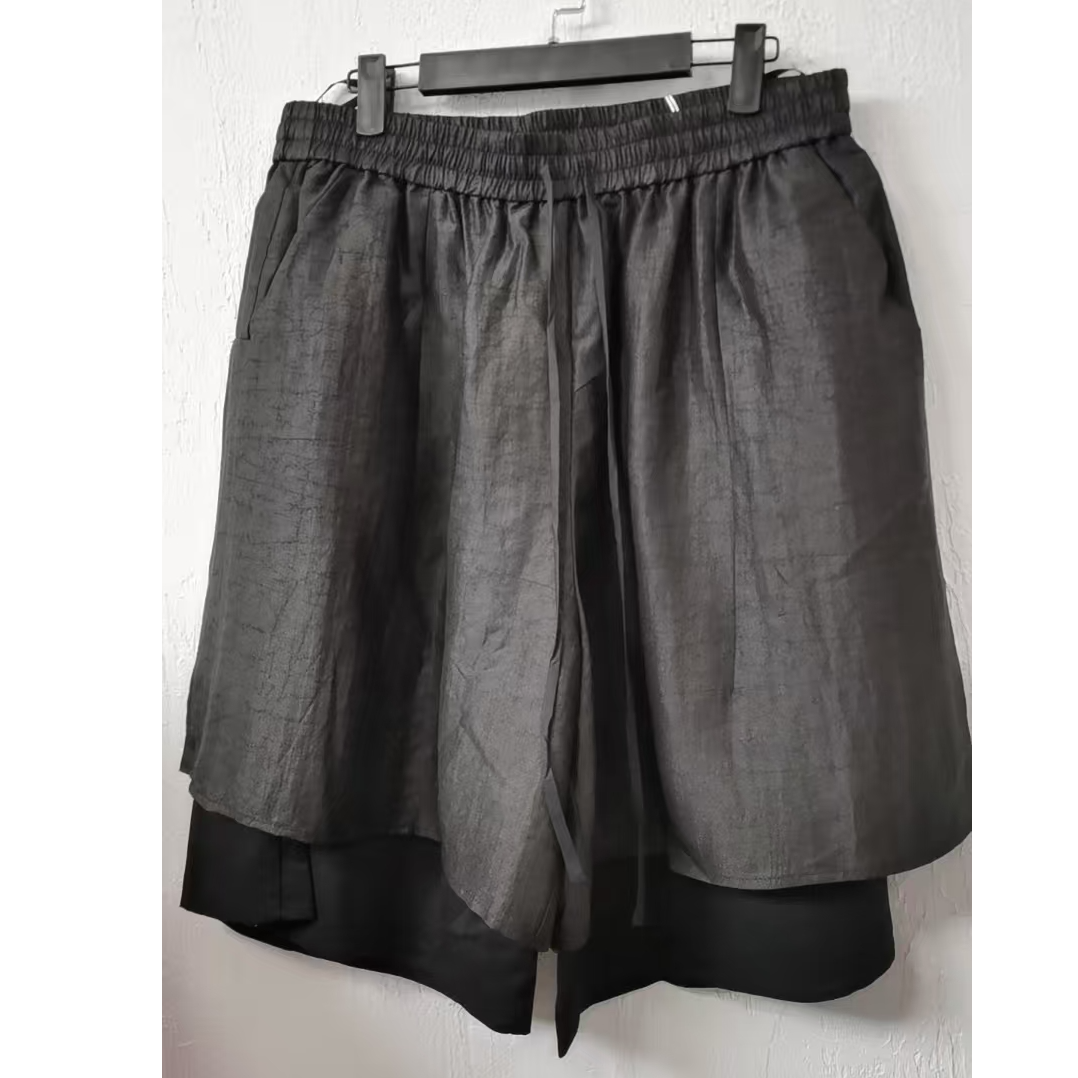 伊美香云纱桑蚕丝黑龟纹假两件时尚休闲短裤