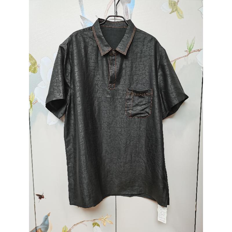 男装（玫2A02）香云纱龟纹套头翻领上衣