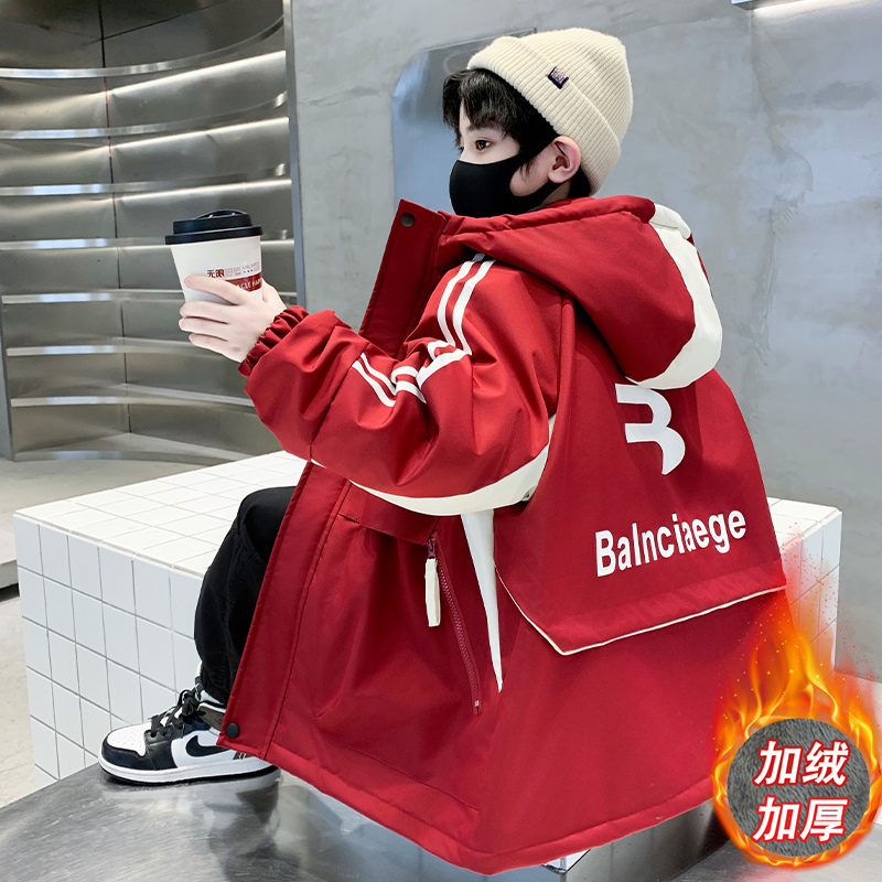 儿童装男童外套秋冬季2024新款加绒棉服大童冬季男孩加厚派克服潮