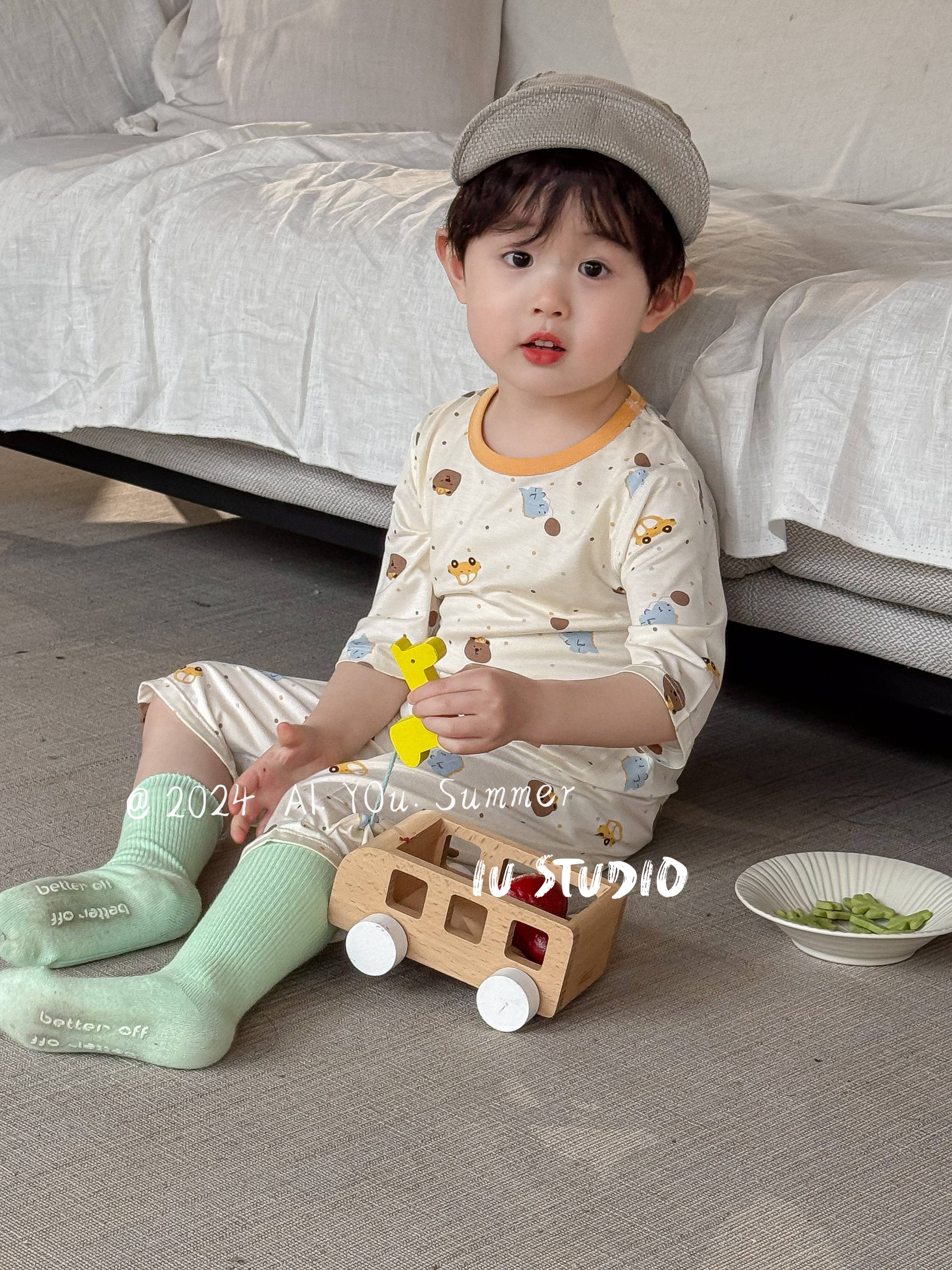 【艾柚】夏季卡通休闲汽车恐龙居家服套装IU-9587