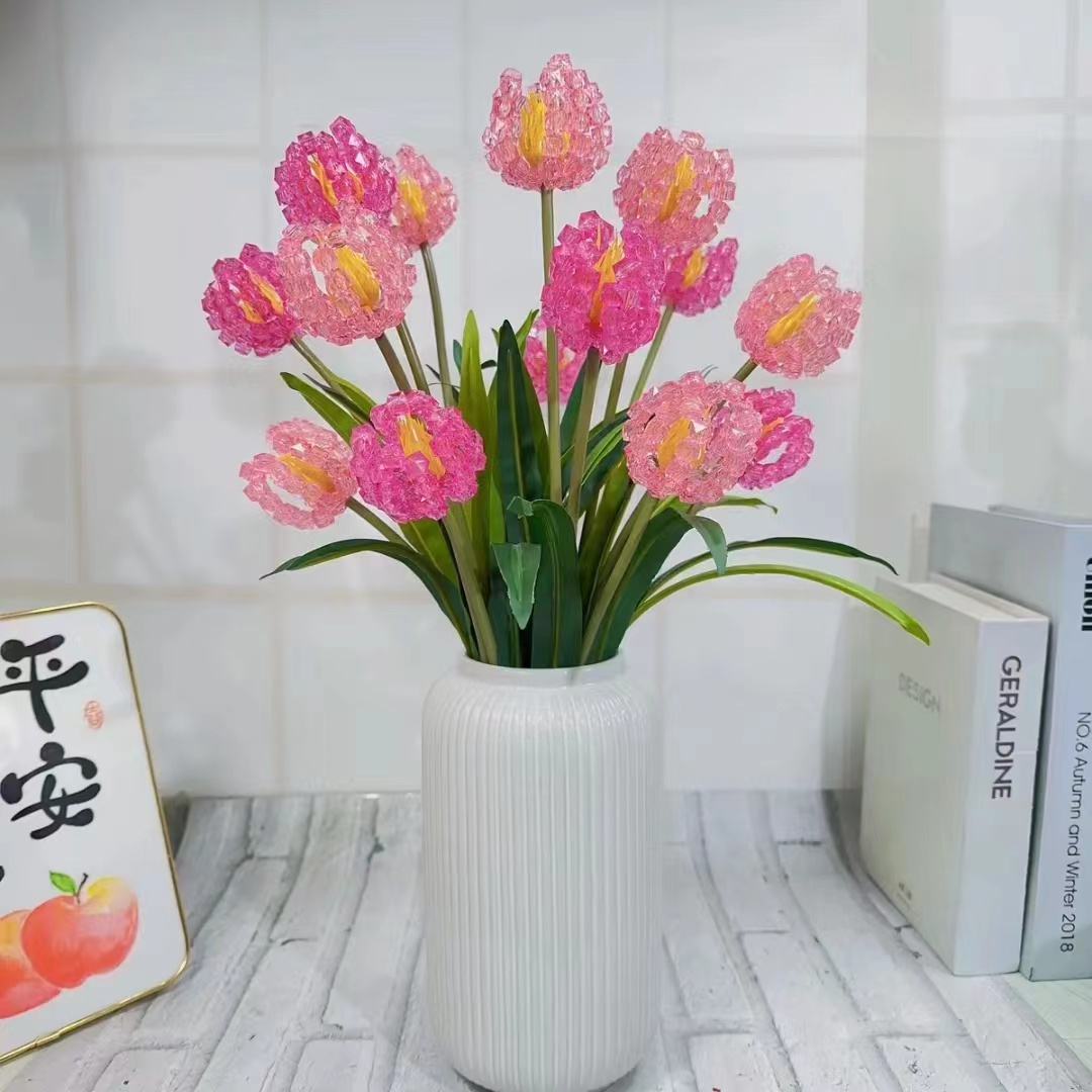 菱形珠郁金香材料包手工DIY装饰摆件手工礼物（非成品）