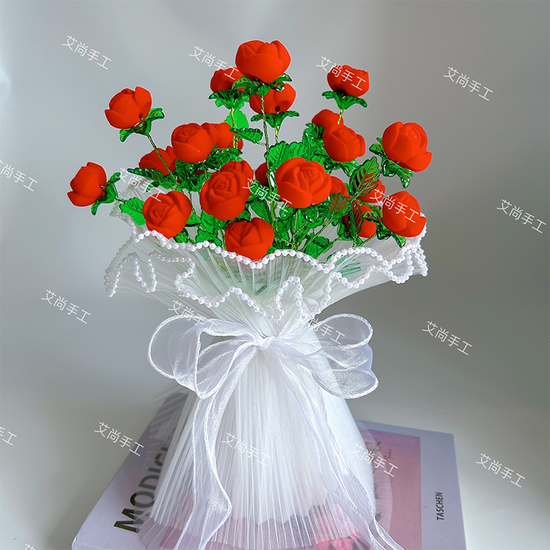 佳人玫瑰 植绒卷心玫瑰花手工diy材料包制作装饰花束