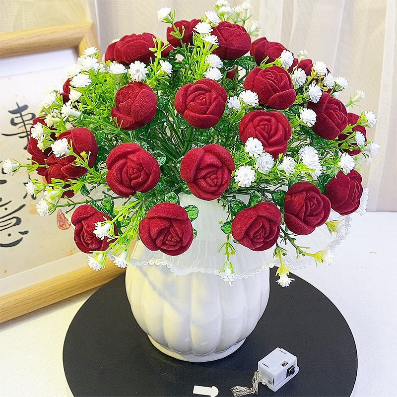 【33朵 升级款植绒卷心玫瑰材料包】手工diy制作家居摆件