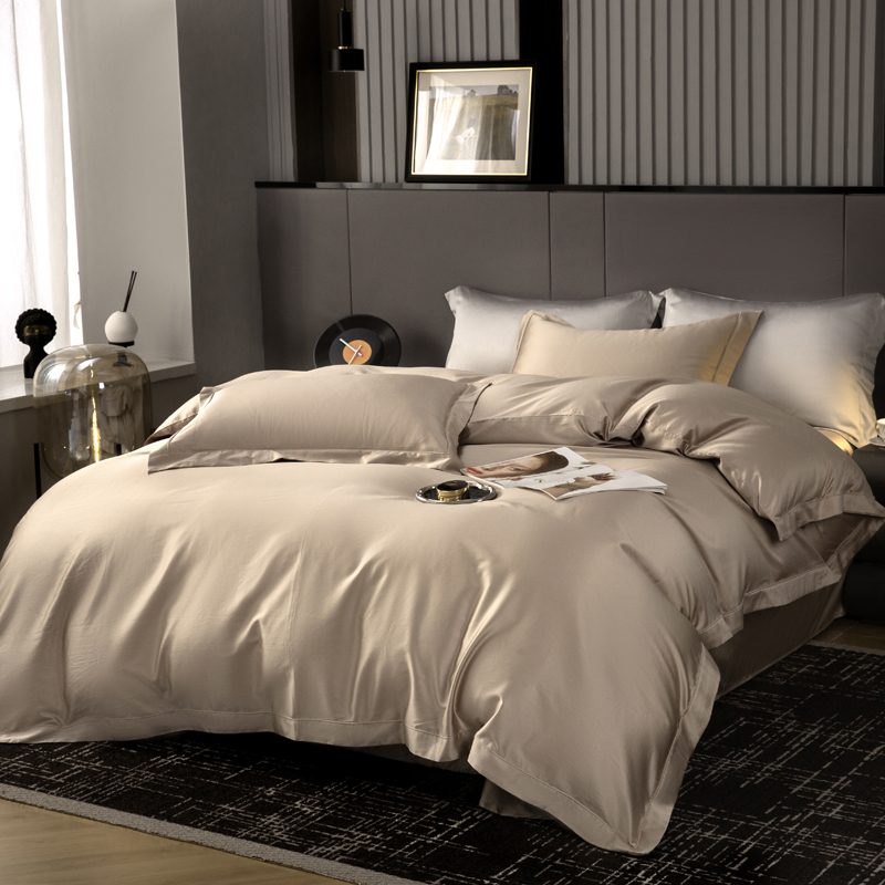 【于是】高端体验高支高密纯色简约宽边款四件套