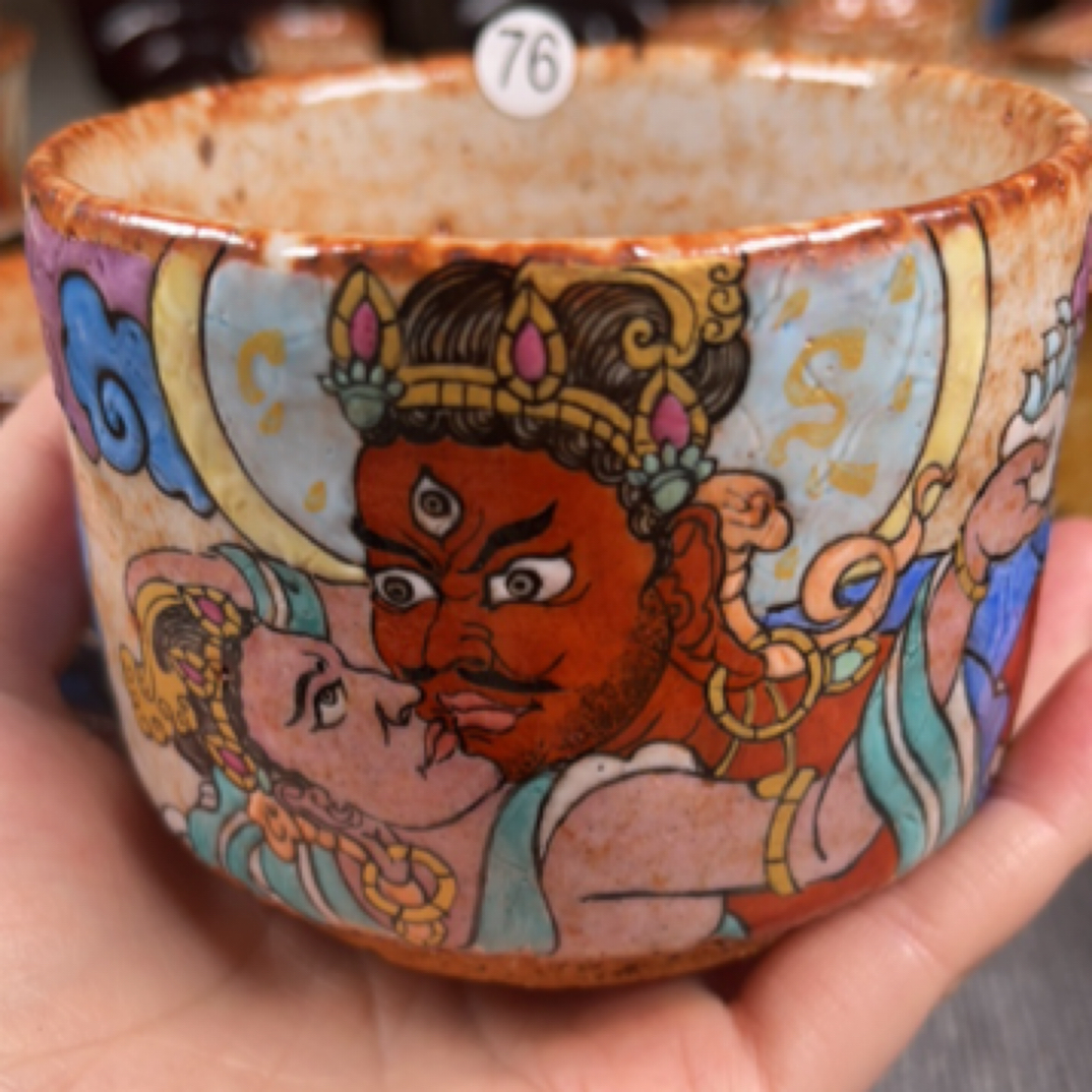 景德镇手绘红财神杯子匣钵泥