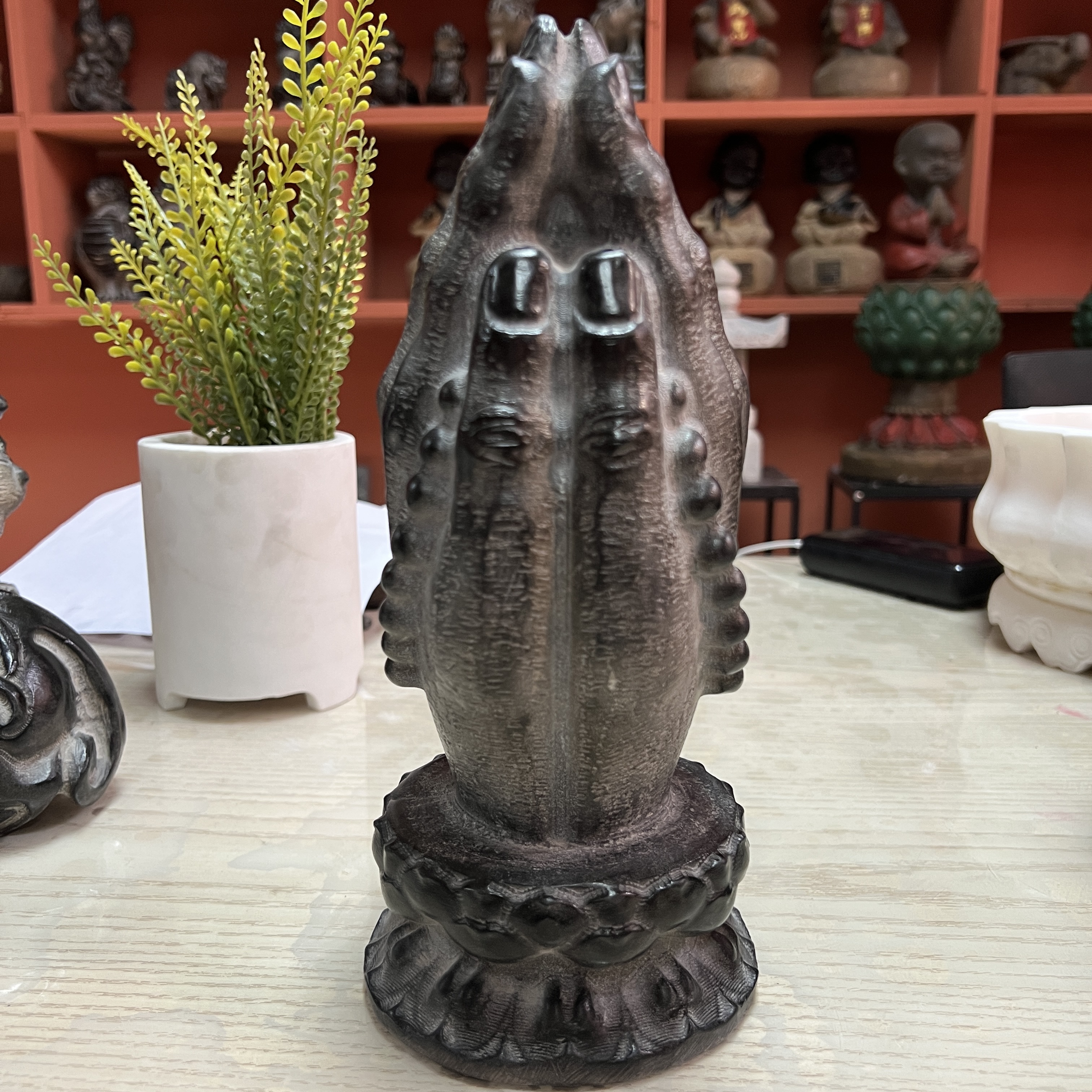 天然青石莲花佛手摆件