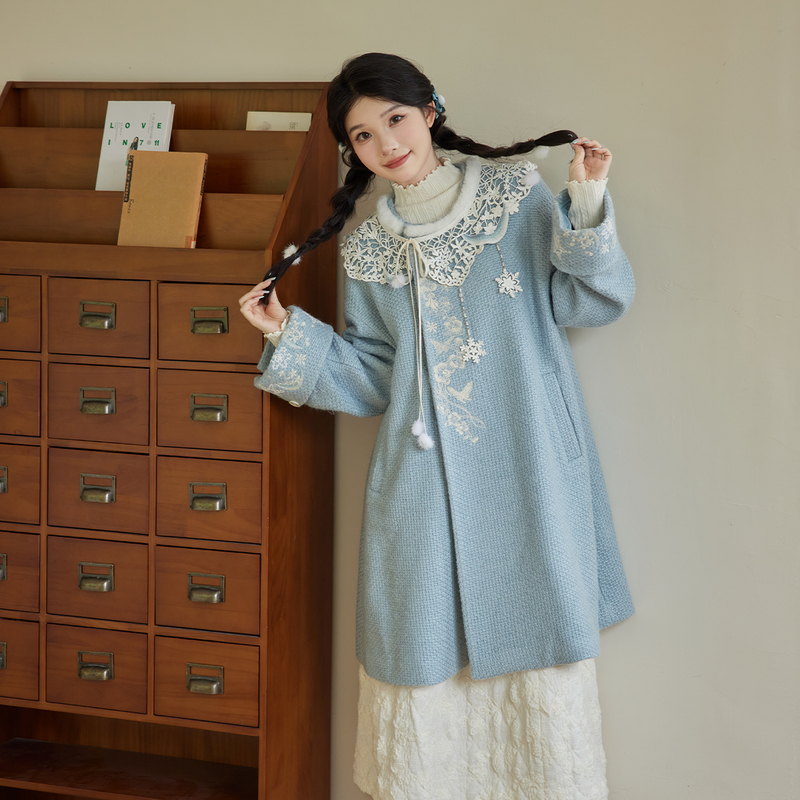 七月夕【雪月】汉服改良圆领长袄外套半身裙汉元素套装女时尚秋冬