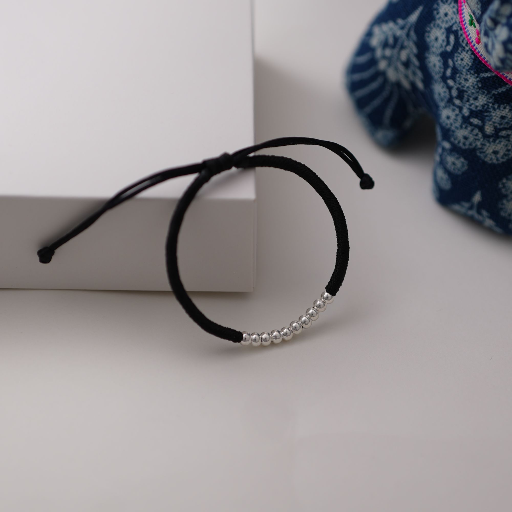 足银手链 黔喜银饰【珠珠手绳】可调节足银手工编制手绳