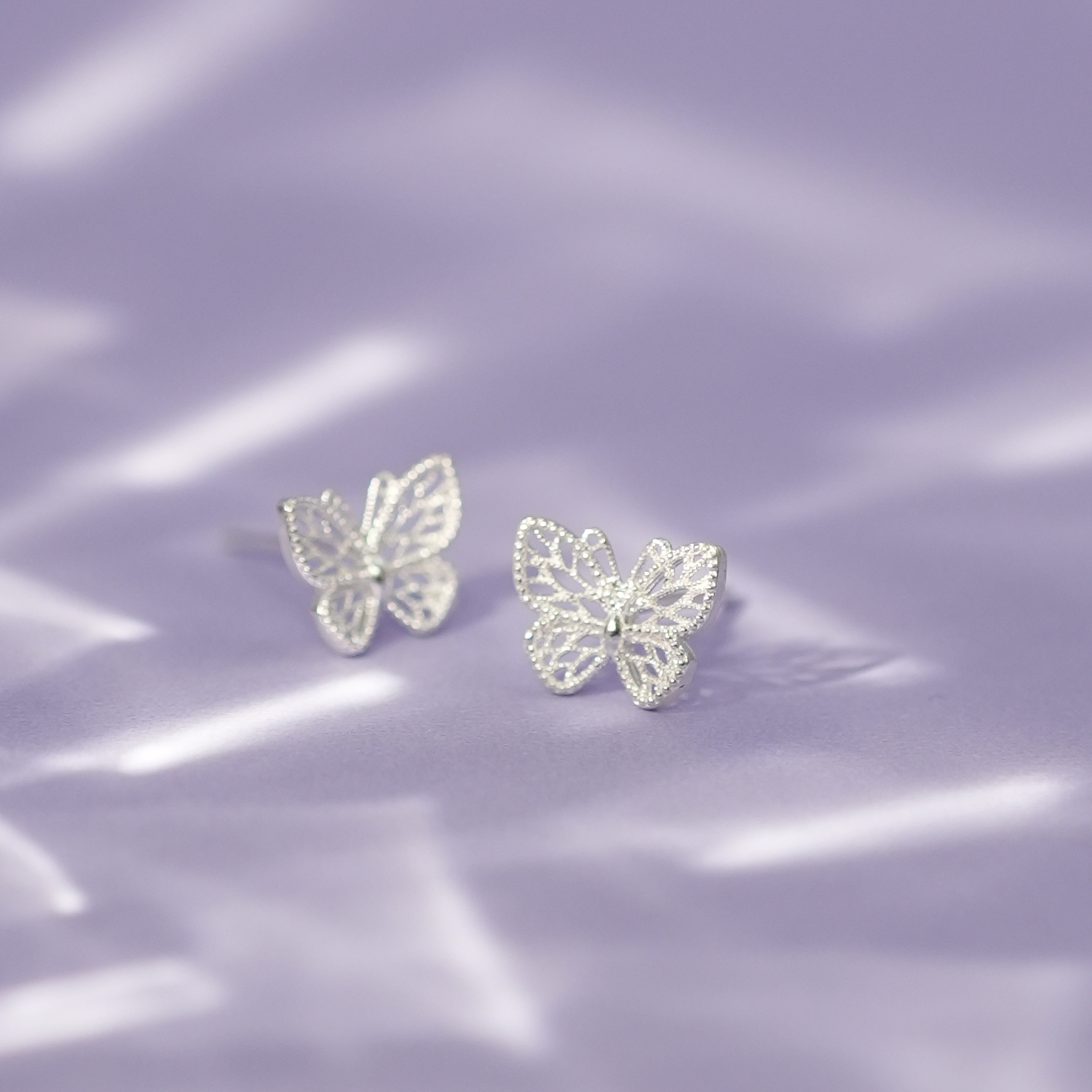 足银耳饰 【蝴蝶花丝耳钉】黔喜银饰 足银清新百搭款耳饰