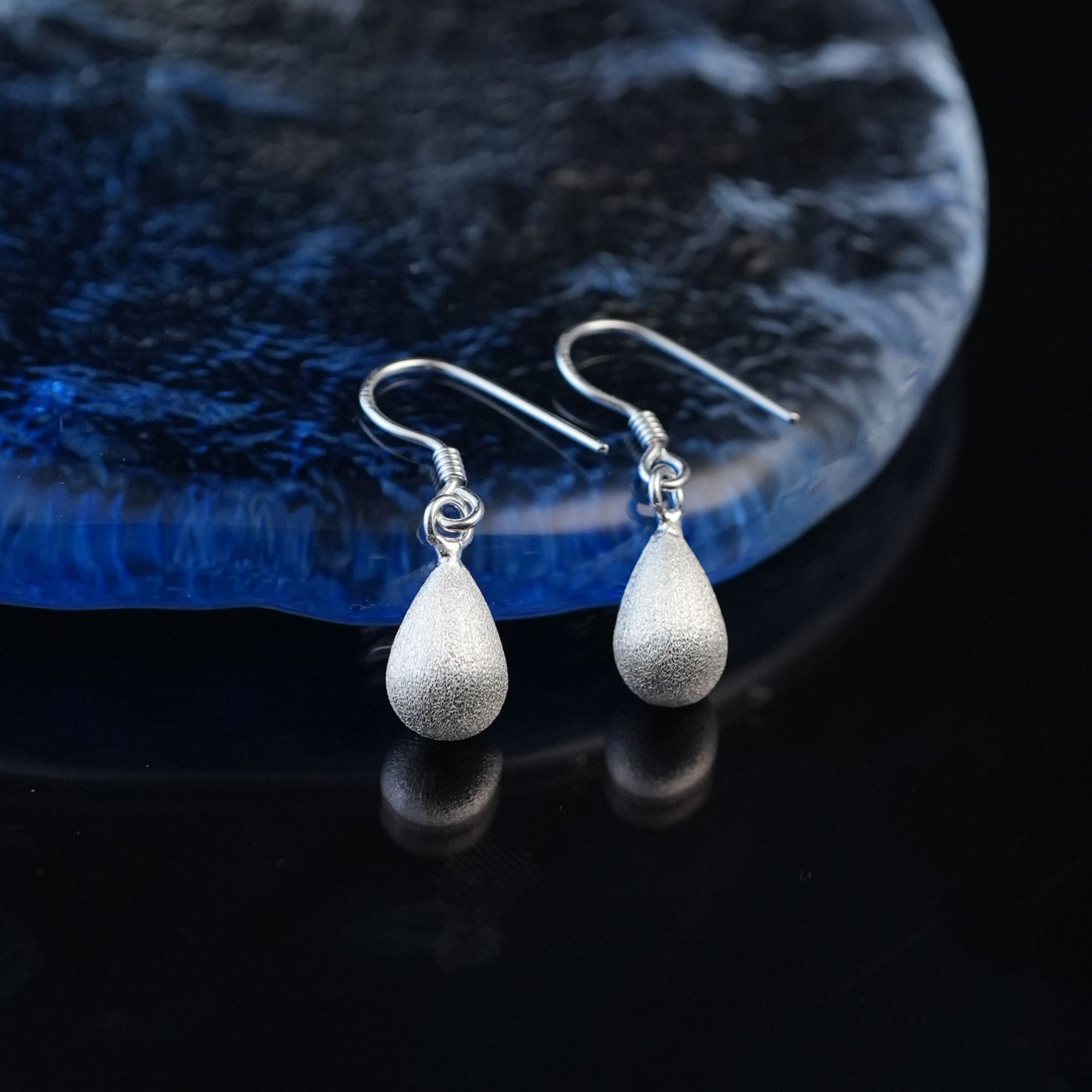 足银耳饰 【水滴耳坠】黔喜银饰拉丝工艺简约百搭气质耳勾耳饰
