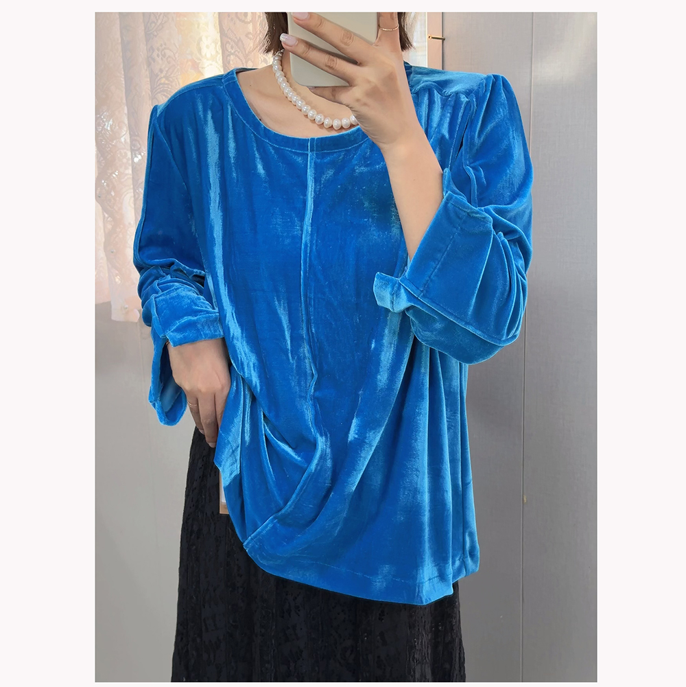 ZR063   秋季新款纯色女士休闲丝绒长袖T恤女