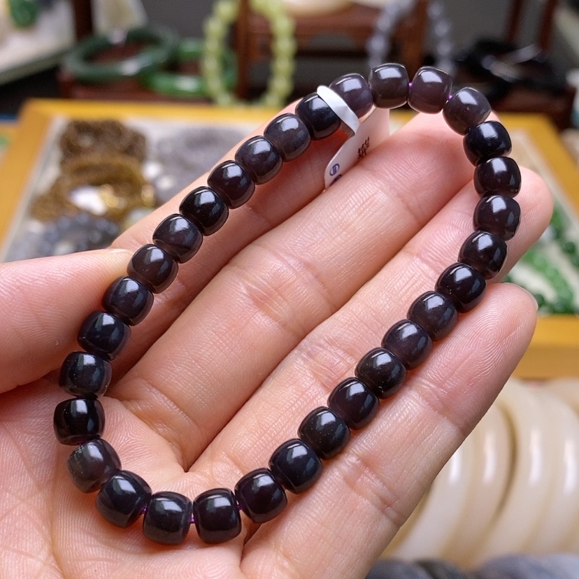 【闪购商品】和田玉浓烟紫帝王紫6.6mm直切手串未镶嵌