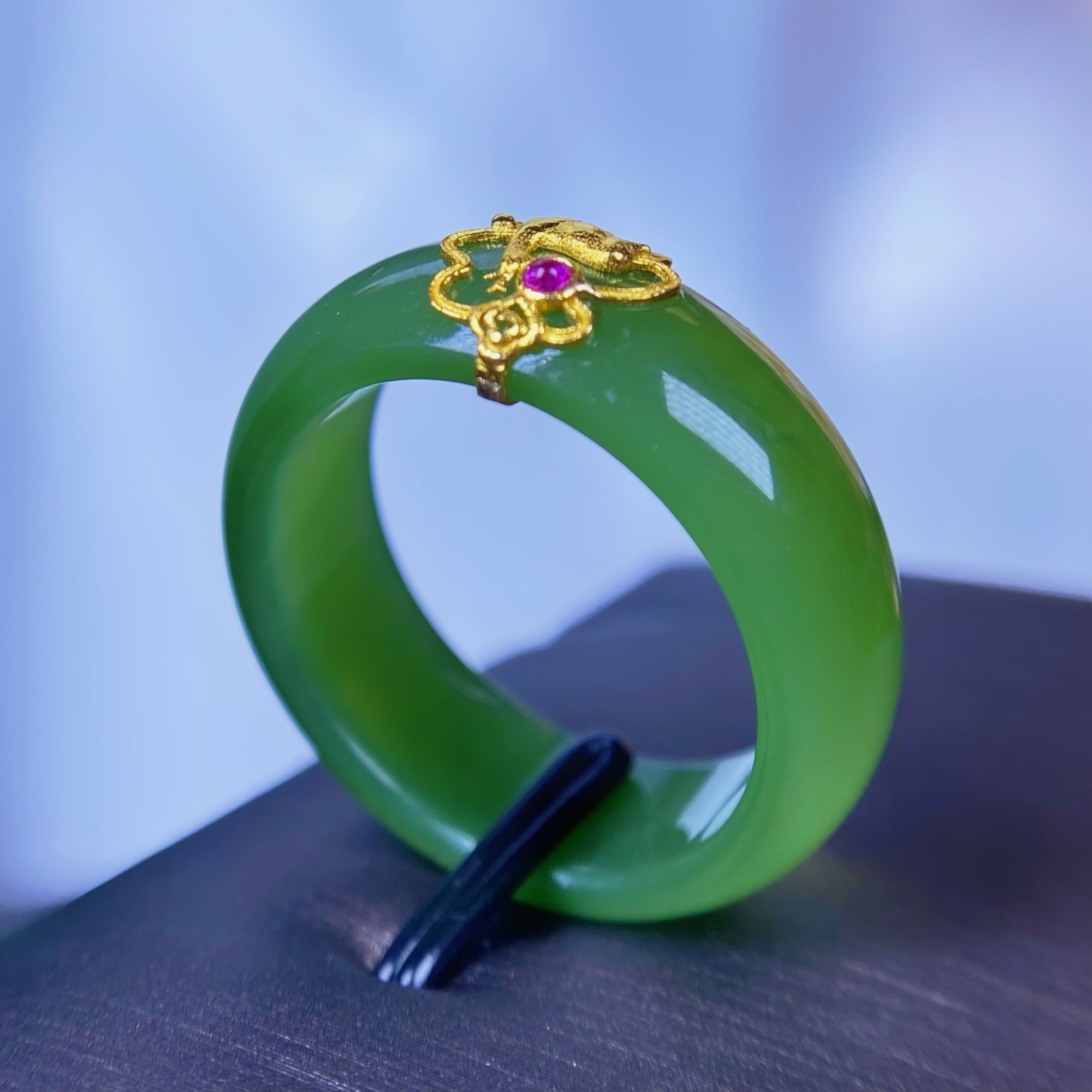 天然和田玉碧玉猫眼18K金戒圈指环戒指圈口9~23#拍下备注@053109