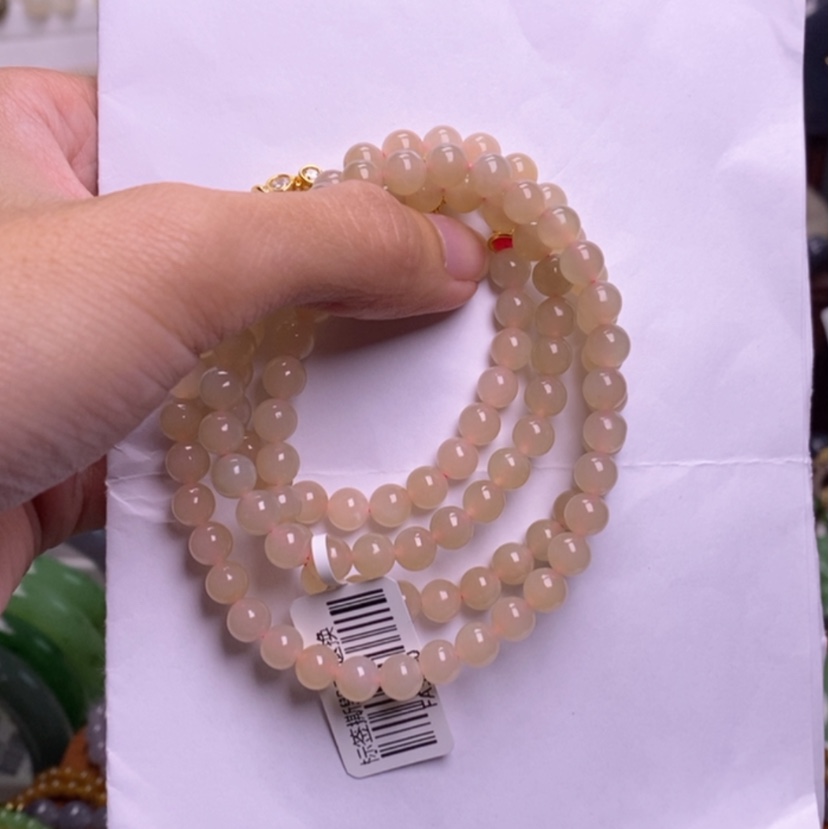 【闪购商品】和田玉熟藕粉项链银镶6m未镶嵌米*七