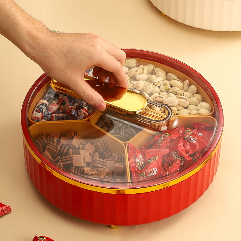 乔迁新居果盘家用客厅茶几可旋转水果盘过年糖果盒新款干果盘