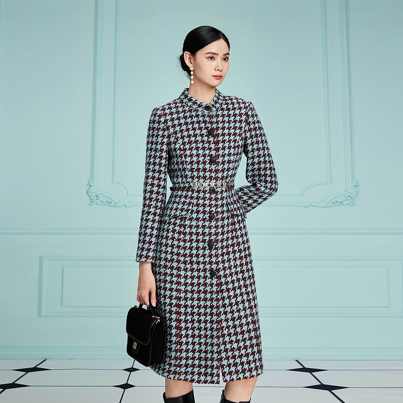 ~修身千鸟格撞色小香风毛呢大衣-MJED20WMC133U21/zb