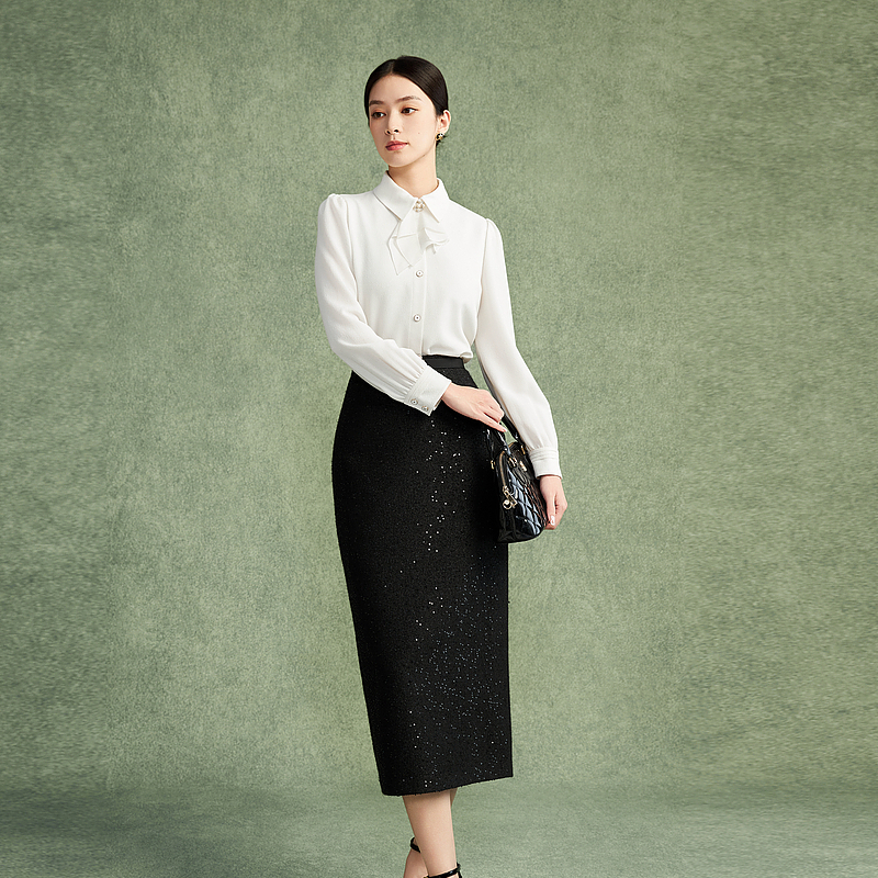 高弹设计感香风针织半身裙2024秋冬新款精致百搭-MJFD02WSK701B11