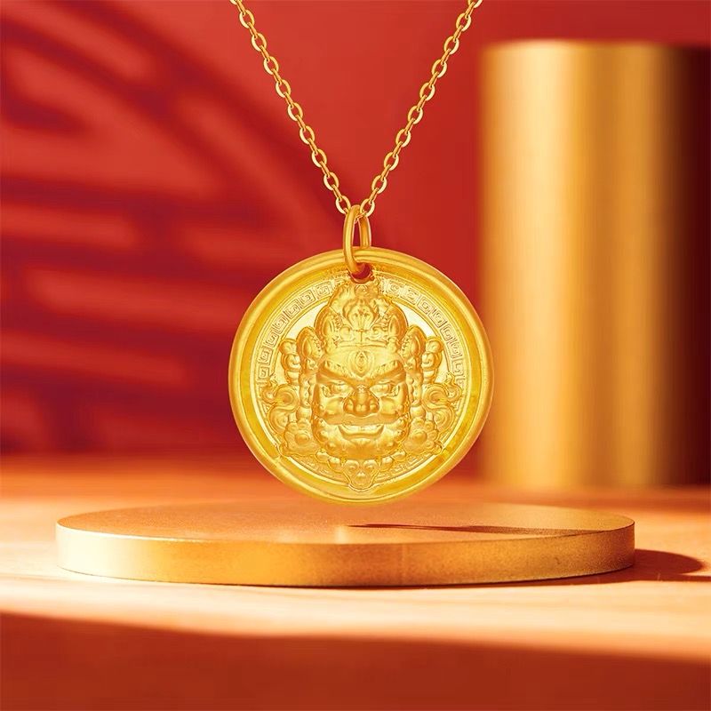 【润昇珠宝】足金999黄财神黄金吊坠招财纳福