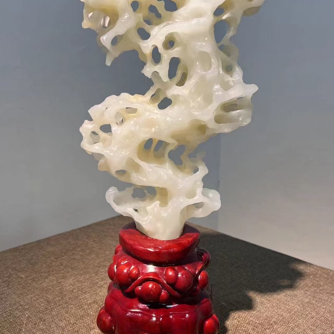 太湖石摆件雕刻手工案头摆件书房精美玄关创意摆设镂空新中式雕刻