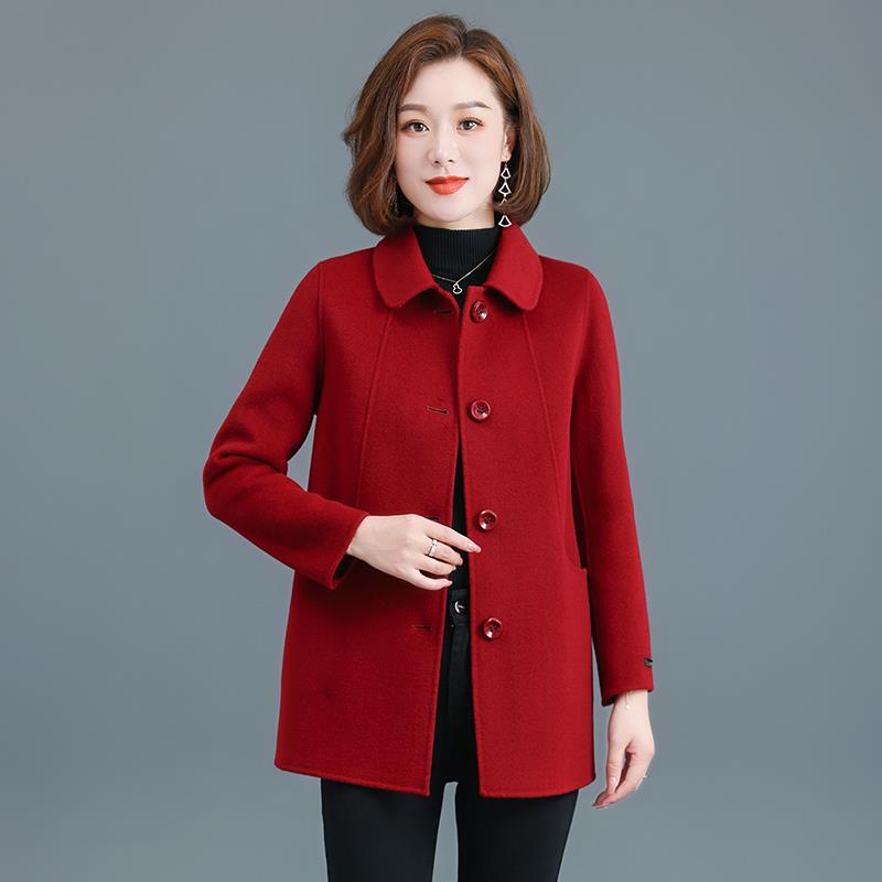 秋冬双面羊绒大衣女短款2024新款中老年妈妈高端气质羊毛呢子外套