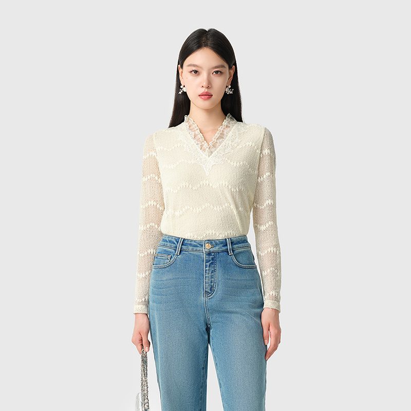 【商场同款】BADINA新款优雅气质高级显瘦蕾丝衫144M273