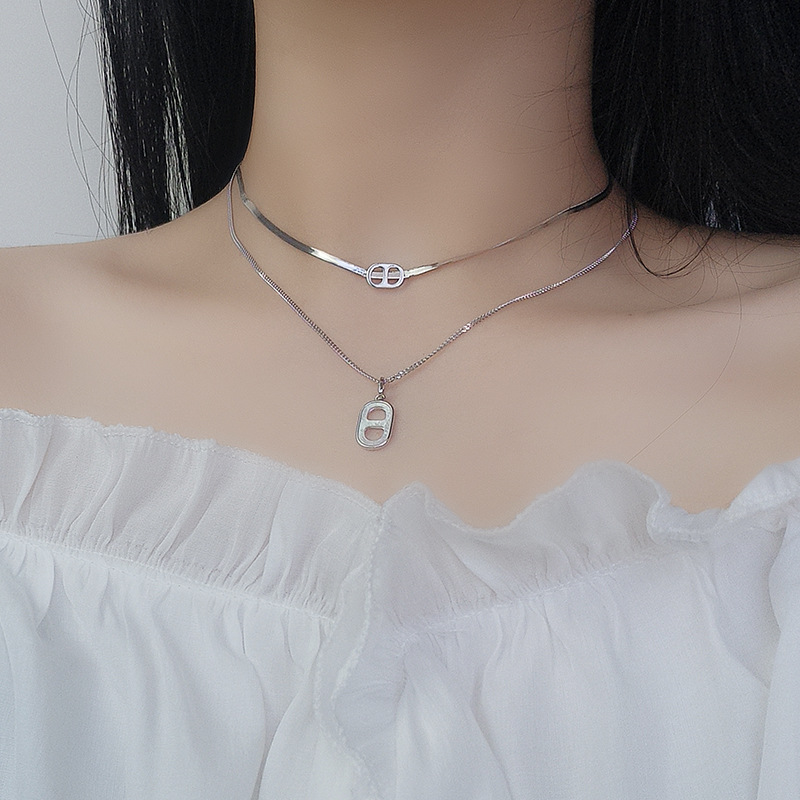 坠链均925银合成锆石 s925通体纯银项链 集合链接 时尚百搭小众