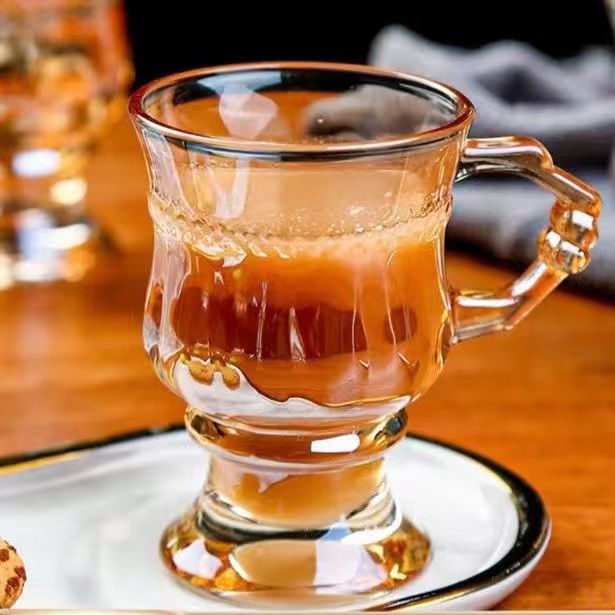 4只装复古欧式风格杯茶红茶杯奶茶杯琥珀色玻璃酒杯饮料杯可爱