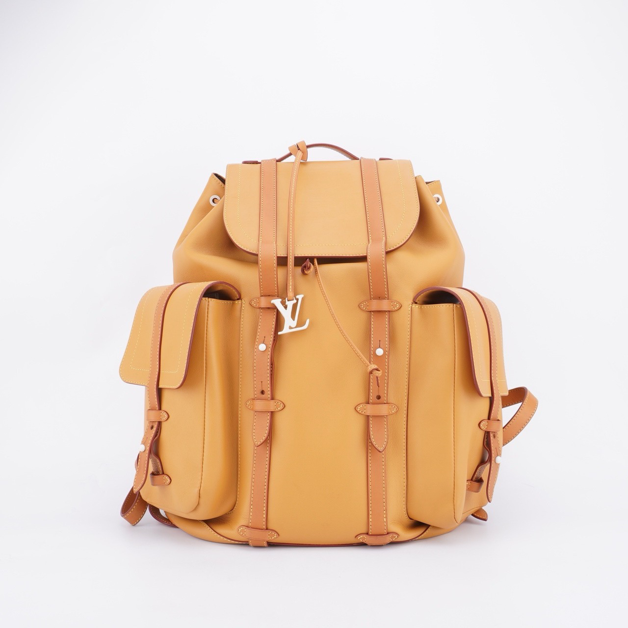 95新 LV Virgil Christopher GM黄褐色牛皮双肩包40/48 F391